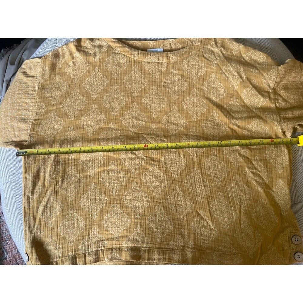 Pure J. Jill Petite Small Relaxed 100% Cotton Top Yellow Boho Chic Western Soft - Picture 4 of 8